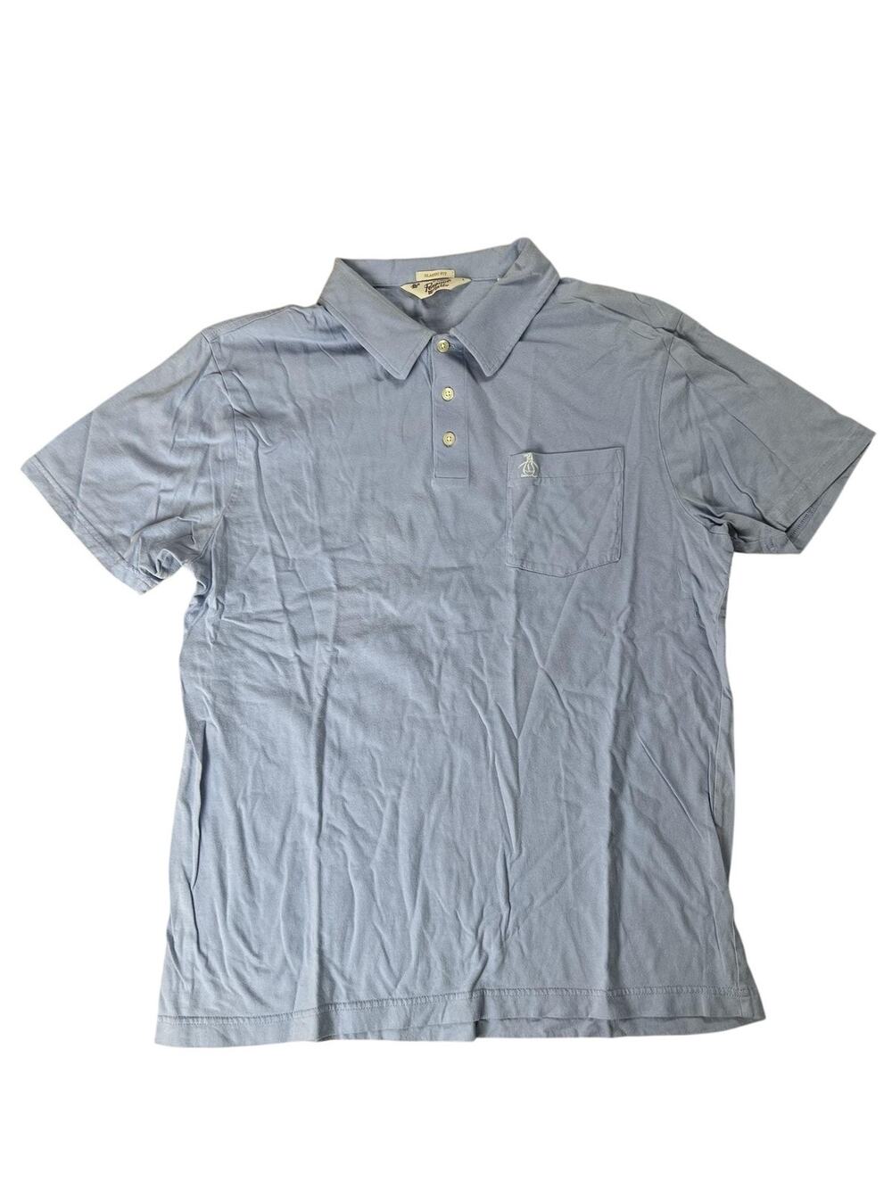 Original Penguin Polo Shirt Mens L Blue Classic Fit Cotton Pocket Collared